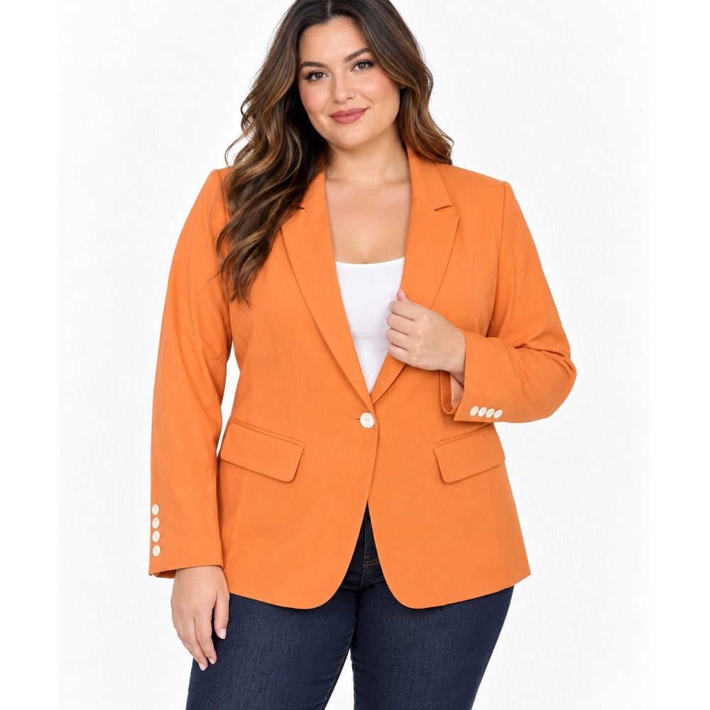 Lane Bryant Blazer Womens 18 Orange One Button Notch Lapel Stretch Lined Plus